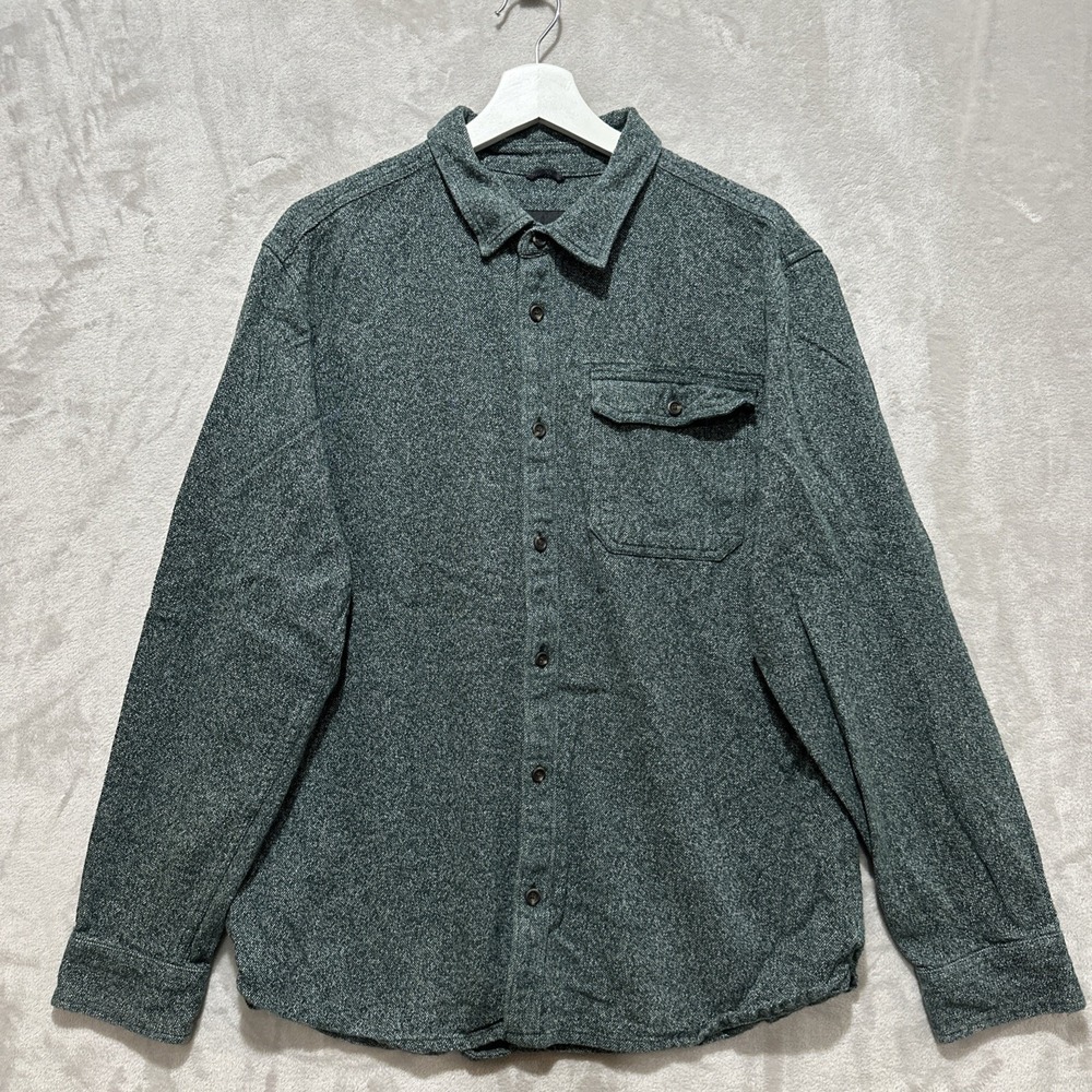 Prana Tannler Flannel Button-Front Long Sleeve Shirt Sz L Green Organic Cotton